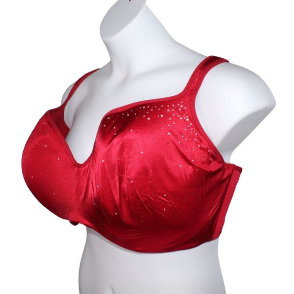 Cacique 44H Red Rhinestone Embellishment Full Coverage, Underwire Padded Cup Bra - Picture 2 of 8